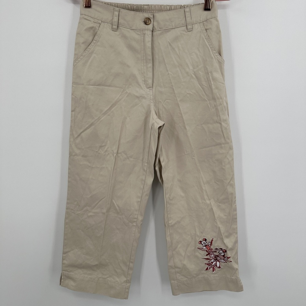 Disney Store Pants Womens Small Cropped Embroidered‎ Mickey Minnie Floral